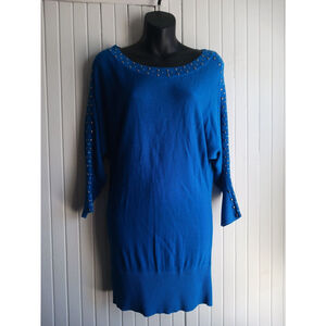 Vintage Cache Teal Knit Sweater Dress Silver Studded